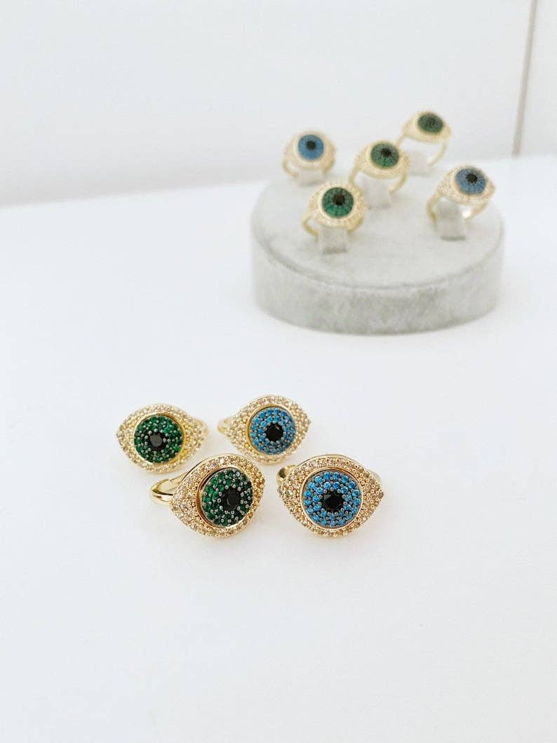 Evileyefavor - Vente Bague de cocktail/de cérémonie - Anneau du mauvais œil, anneau empilable, anneau de protection en or, anneau du mauvais œil en zircone2