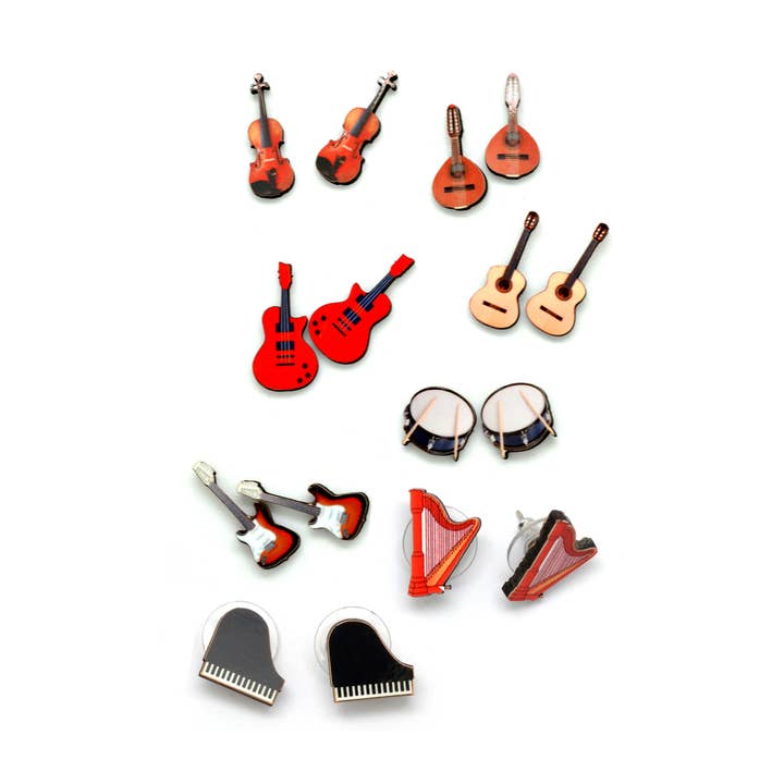 Musical Instrument Stud Earrings - Ships Assorted for wholesale by Dunitz & Company