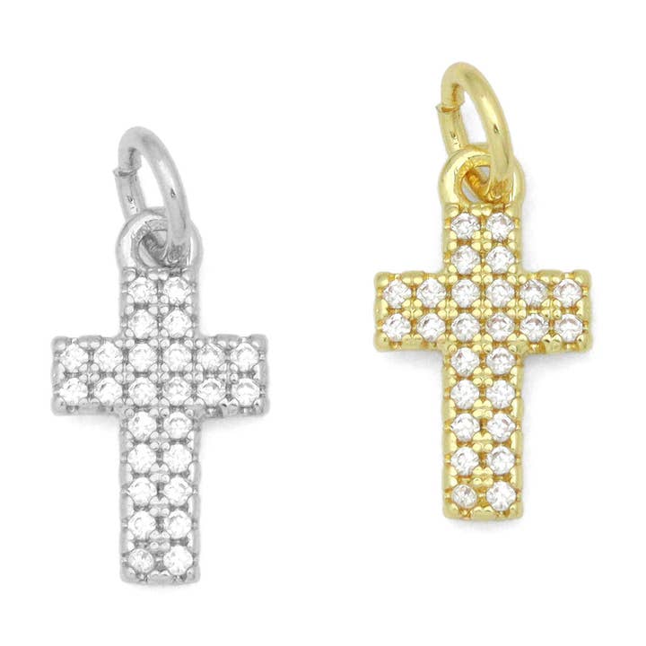 Gold Clear CZ Cross Charm Pendant, Sku#LK1106 for wholesale by BestBeads&Beyond