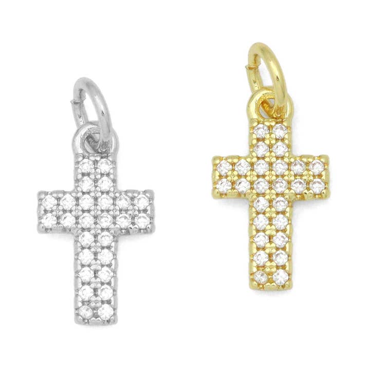 Gold Clear CZ Cross Charm Pendant, Sku#LK1106 for wholesale by BestBeads&Beyond