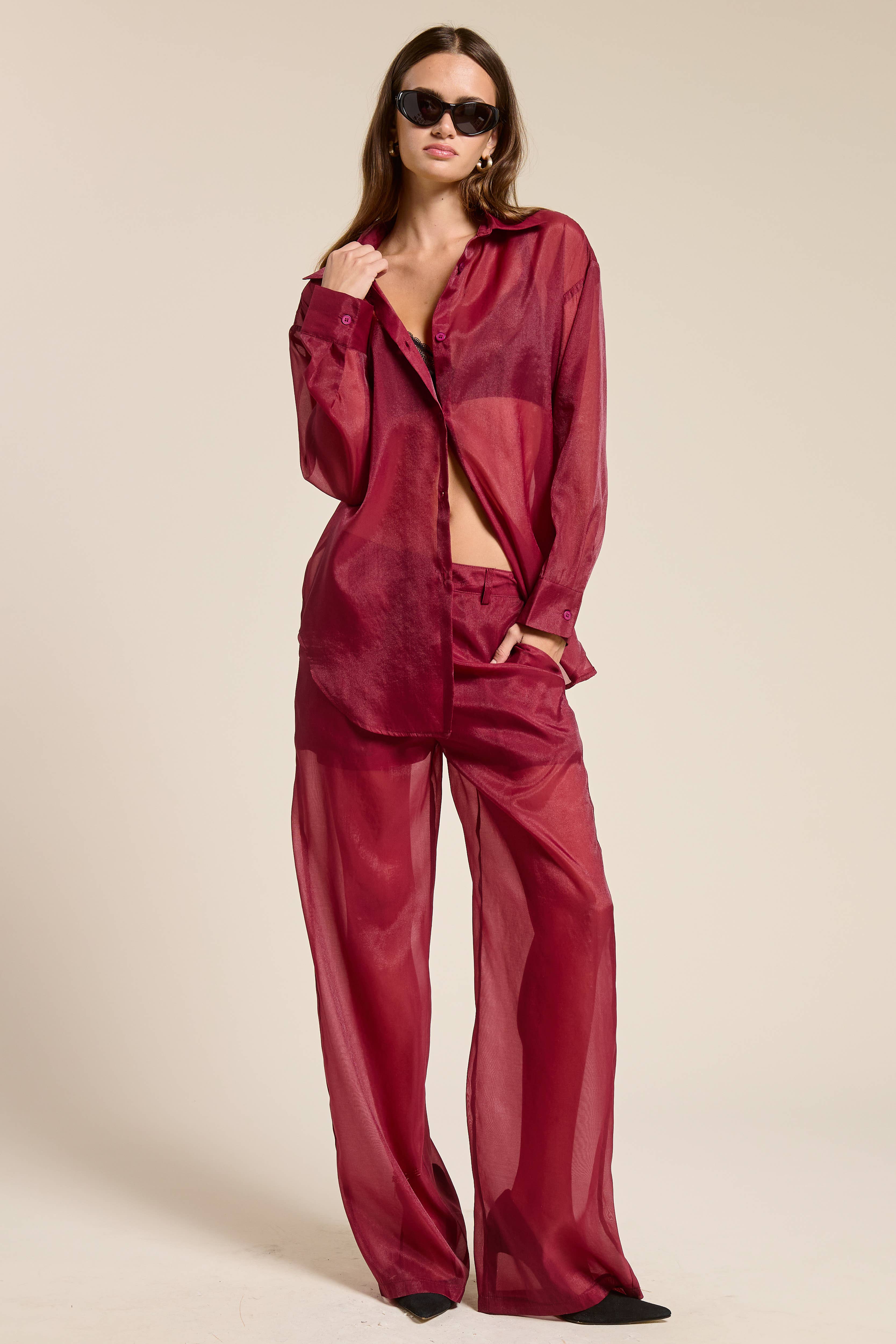 Mimosa - Wholesale Pants - Women's - Straight Leg Sheer Organza Pants with Lined Shorts1