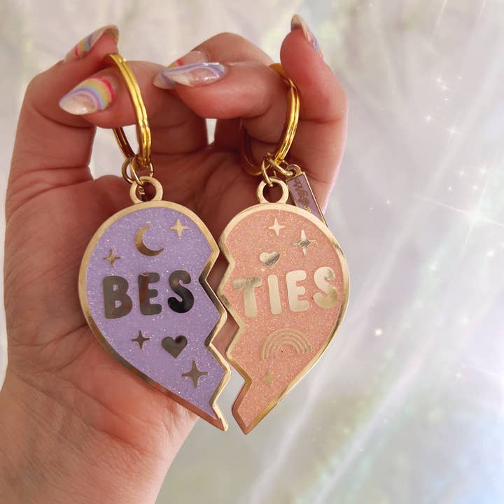 Wildflower + Co. - Wholesale Keychain – Women's - Besties Split Heart Keychain S/2, Pink & Lilac1