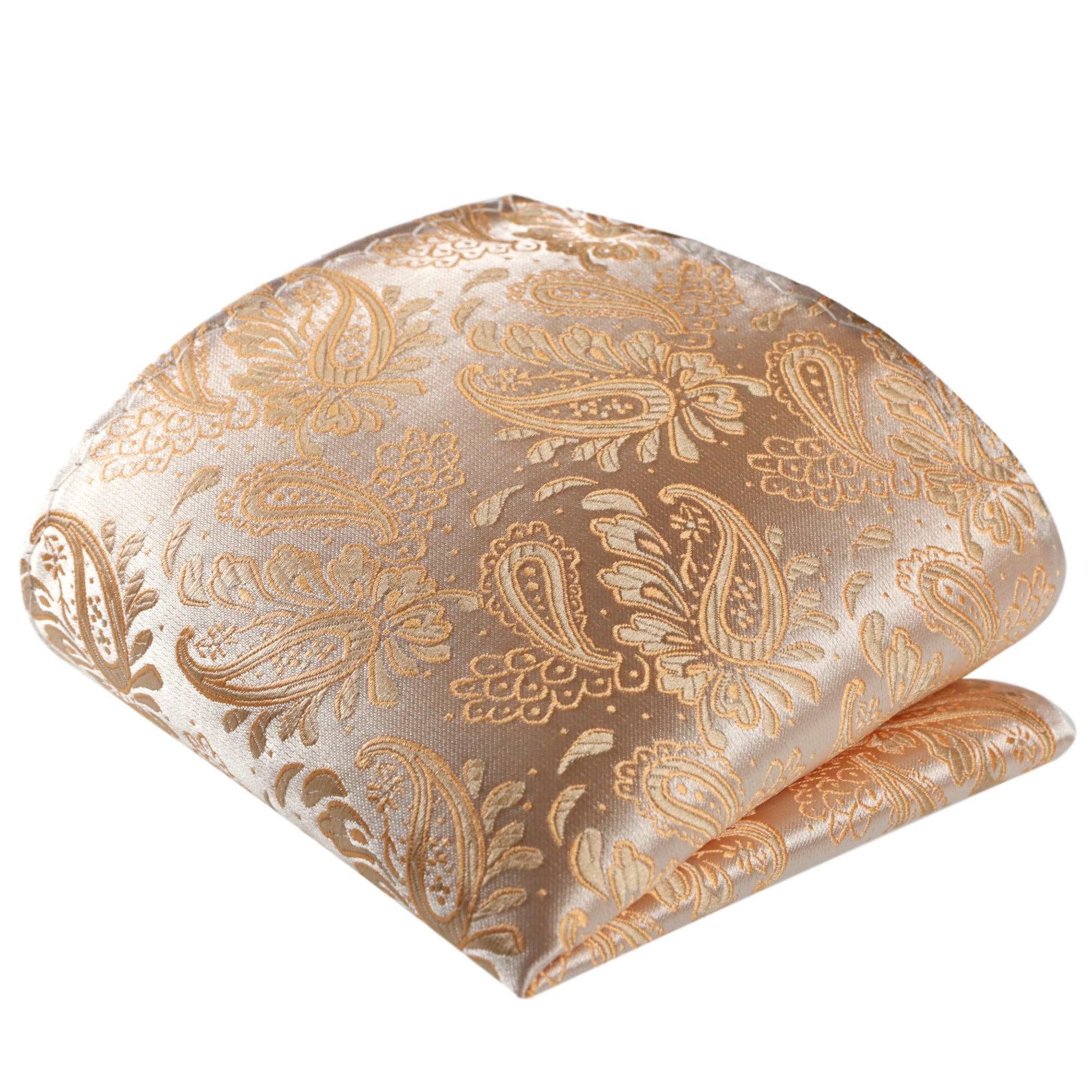 GASSANI - Wholesale Necktie - Men's - GASSANI 3-SET TIE SET, CHAMPAGNE APRICOT SLIM MEN'S PAISLEY TIE, 7CM THIN JACQUARD WEDDING TIE HANDKERCHIEF CUFFLINKS2