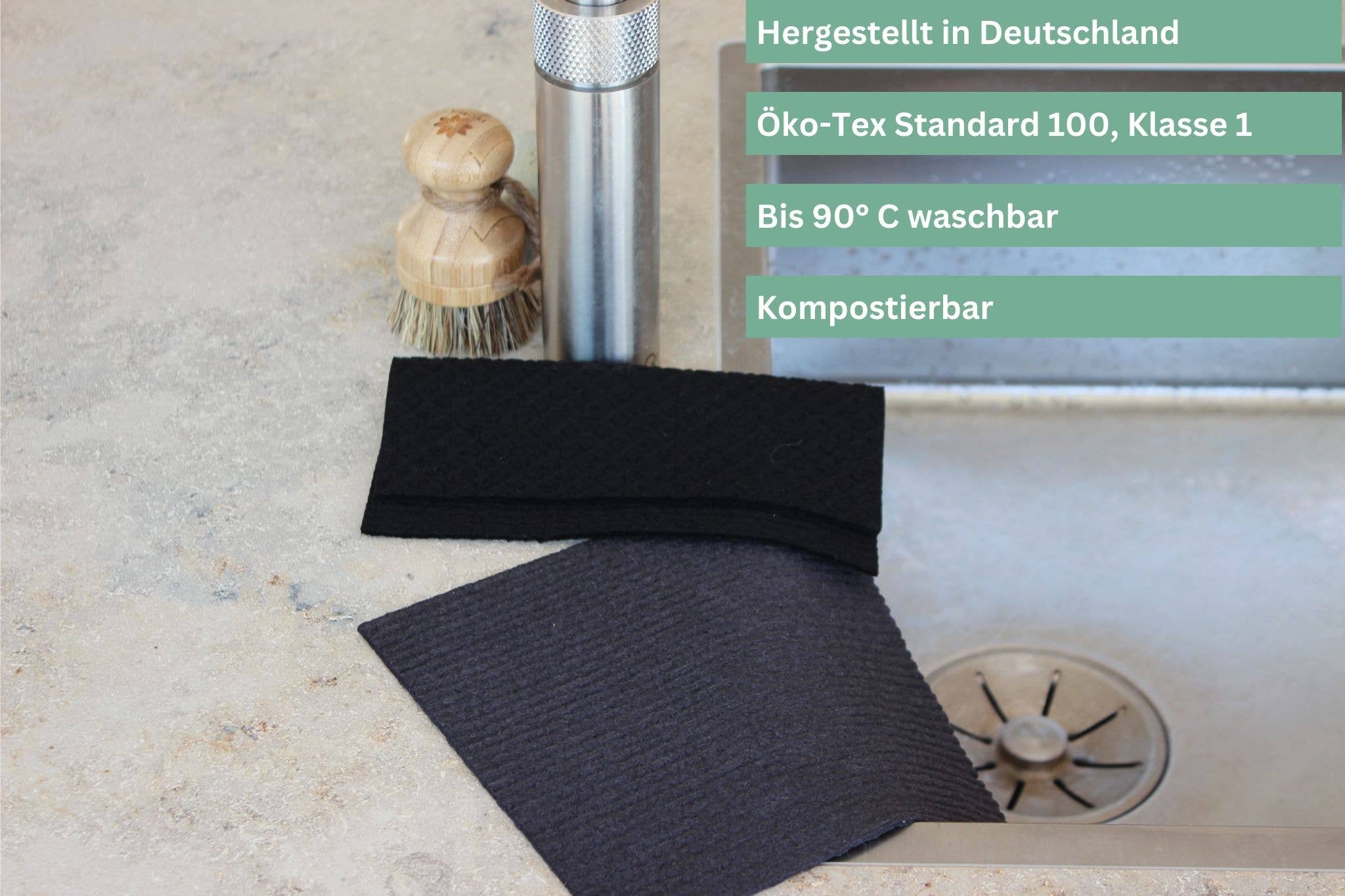 PROTEA - Wholesale Dishcloth - 2x compostable eco-sponge cloth, anthracite | PROTEA1