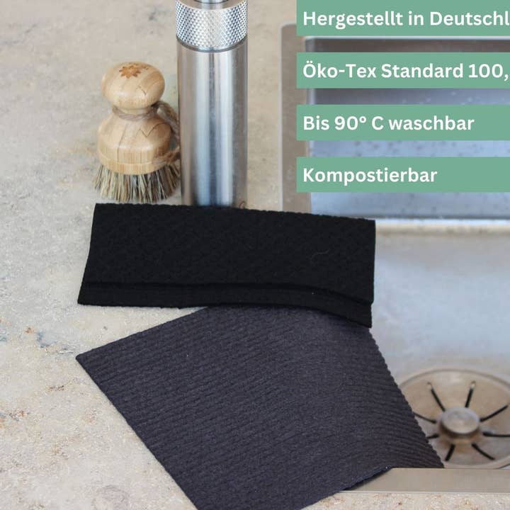 PROTEA - Wholesale Dishcloth - 2x compostable eco-sponge cloth, anthracite | PROTEA1