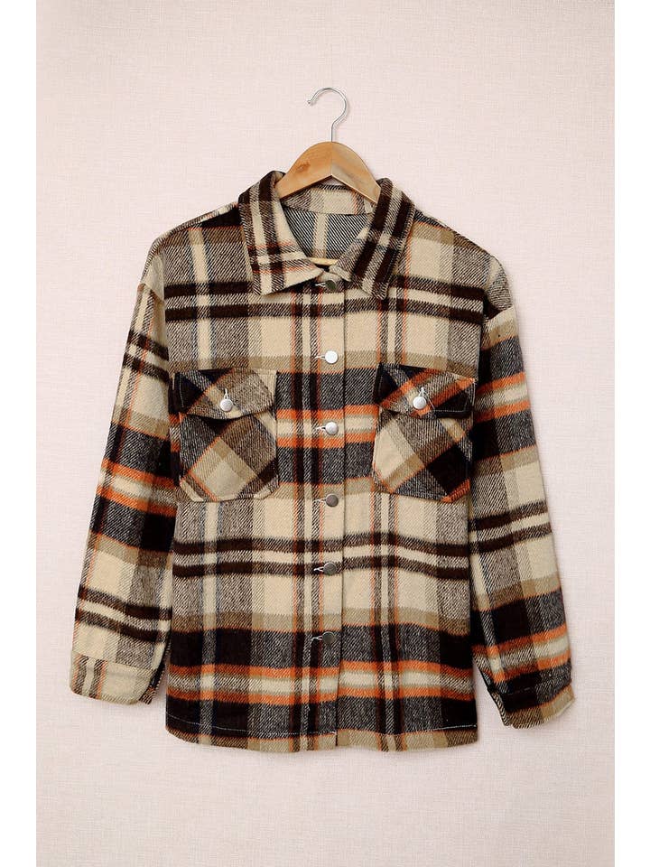 PRETTY BASH - Wholesale Shirt Jacket/Shacket - Women's - Plaid Pocketed Button Front Shacket12