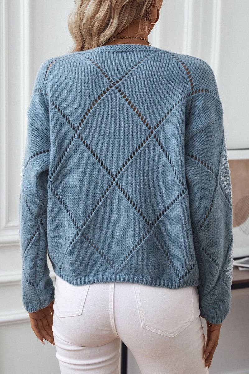 NINEXIS - Wholesale Knit Sweater - Women's - CWOSWL2812_PULLOVER HOLLOW SEQUIN KNIT SWEATER4