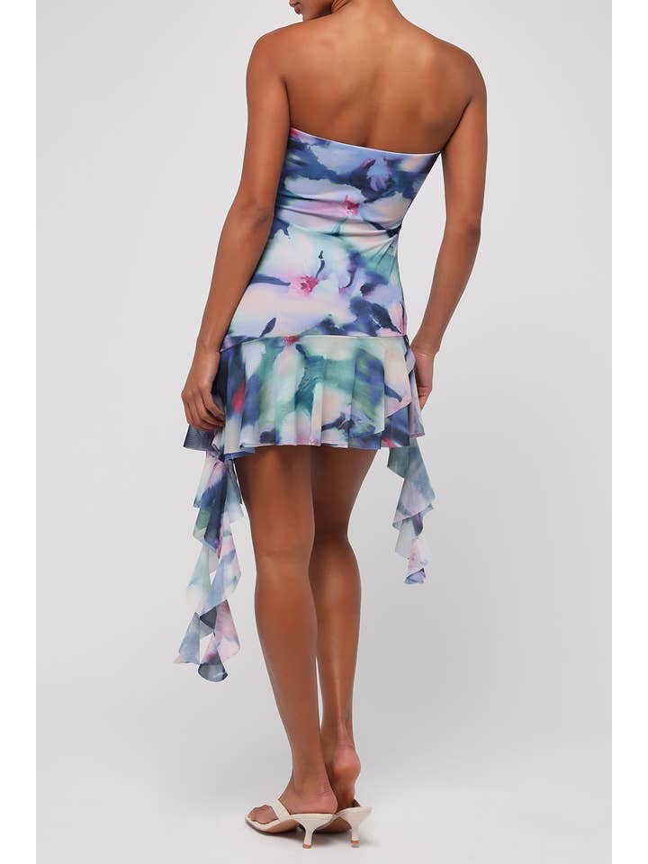 Navy Multi Daniella Strapless Mesh Mini Dress for wholesale on Faire