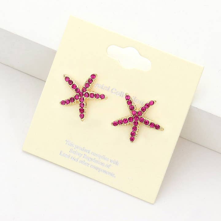 Sensibling Corp. - Wholesale Stud/Post Earrings - Crystal Starfish Stud Earrings