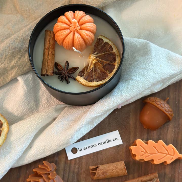 LA AROMA CANDLE CO. - Wholesale Jar/Filled Candle - Fall Pumpkin Design Candle Jar/ 8oz3