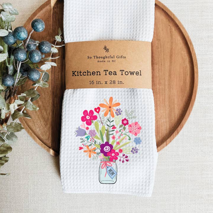 Pano de Cozinha do Dia da Mãe - Flores com etiqueta de mãe por atacado de So Thoughtful Gifts