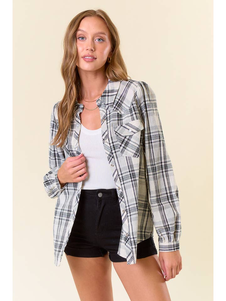 Doe and Rae – Großhandel Hemd mit Button-down-Kragen – Damen – KARIERTE FLANELLBLUSE MIT DRUCKKNÖPFEN - 44706T