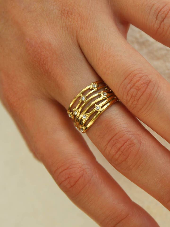 Gigi rhinestone mulitrang ring | Handmade jewelry in France for wholesale by Caprice Paris