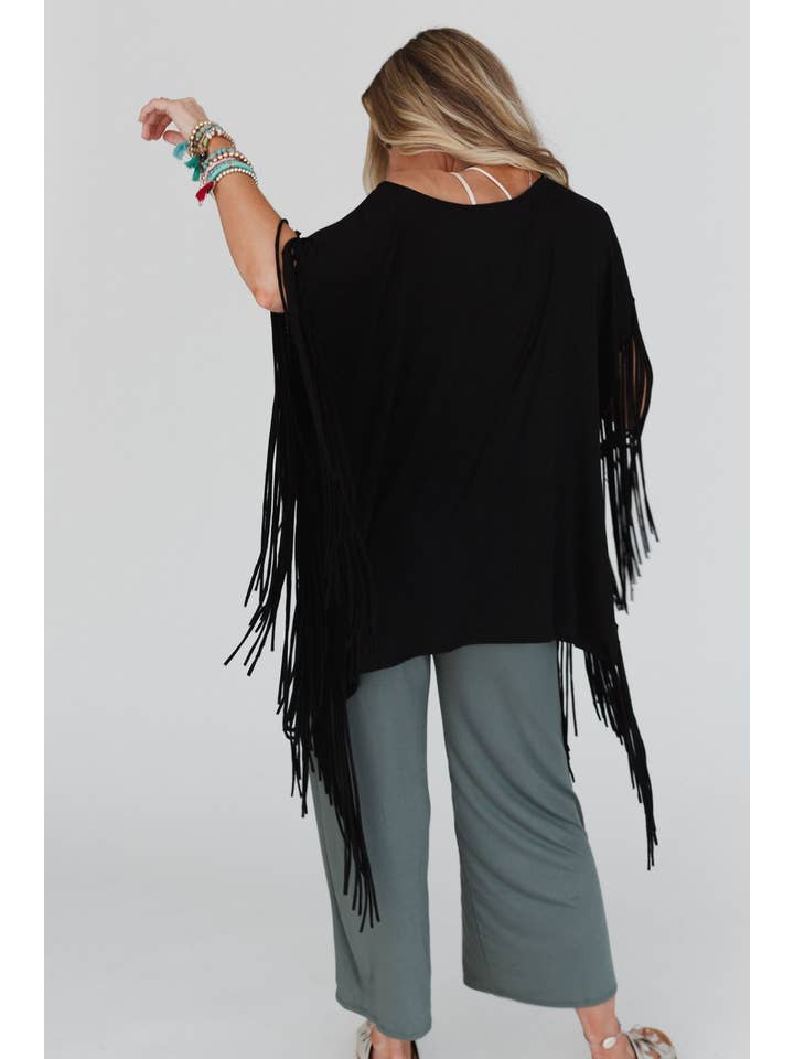 Three Bird Nest - Wholesale Tunic - Women's - Showstopper Fringe Top - Black