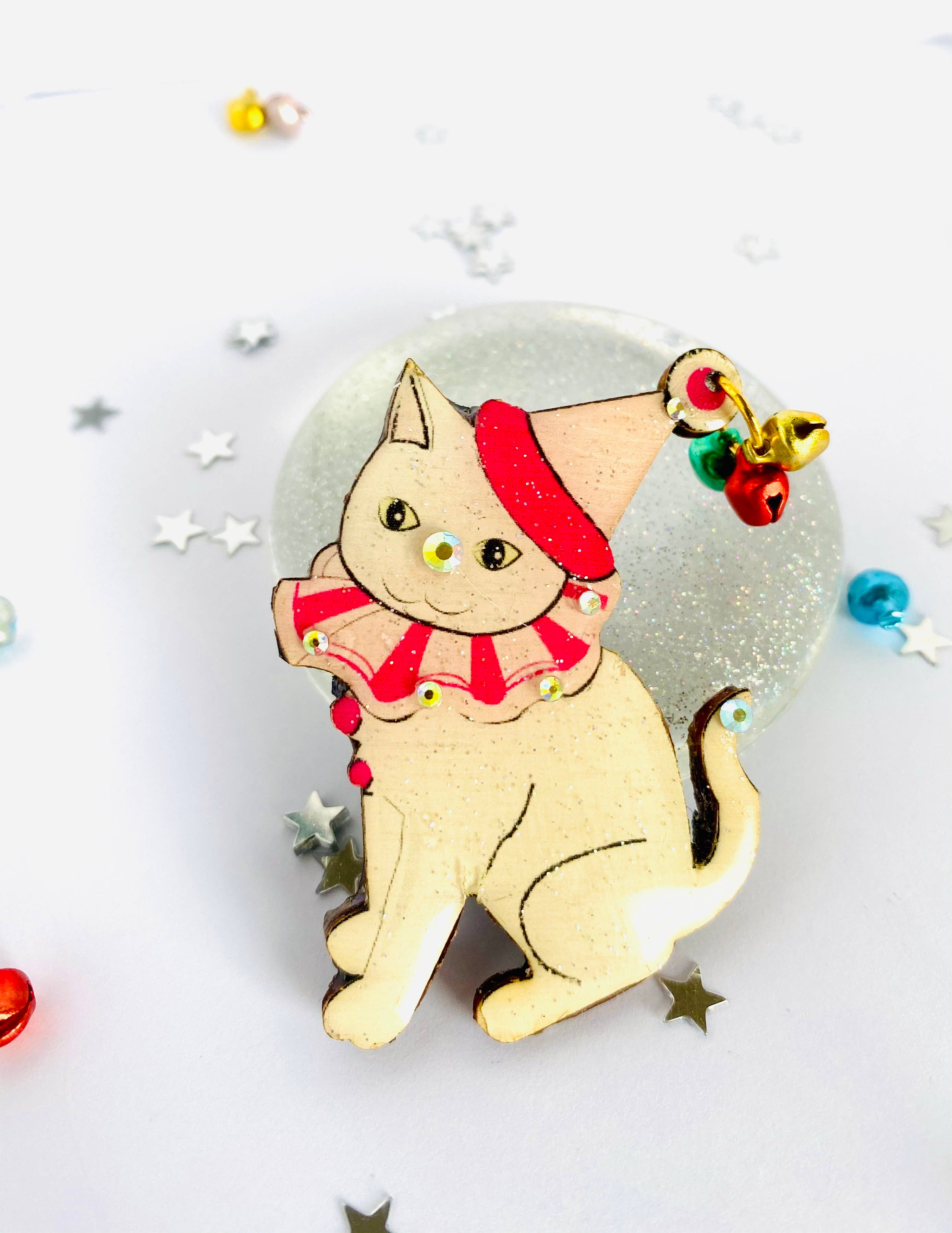 Rosie Rose Parker - Vente Broches - Broche clown en forme de chat scintillant, broche festive, broches de Noël9