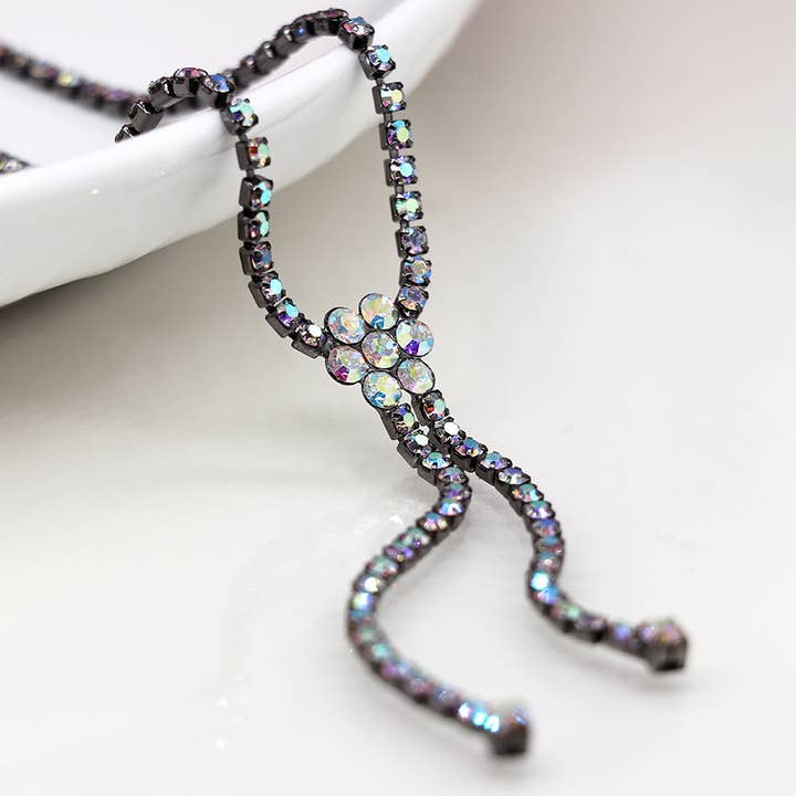 Metallic Black Classic Crystal Lariat Necklace for wholesale by Peace Of Mind