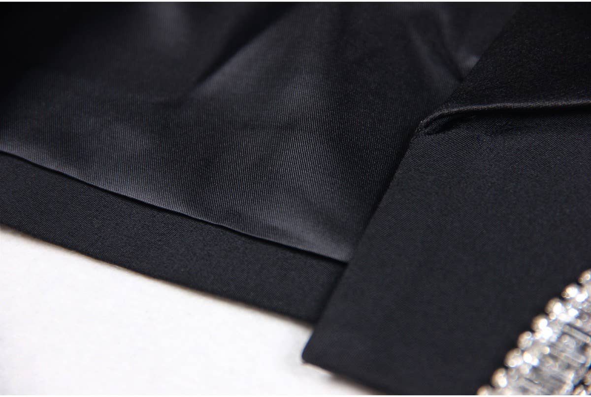 Negro SET073 Elegante conjunto de traje y falda con lazo con diamantes de imitación de venta al por mayor en Faire7