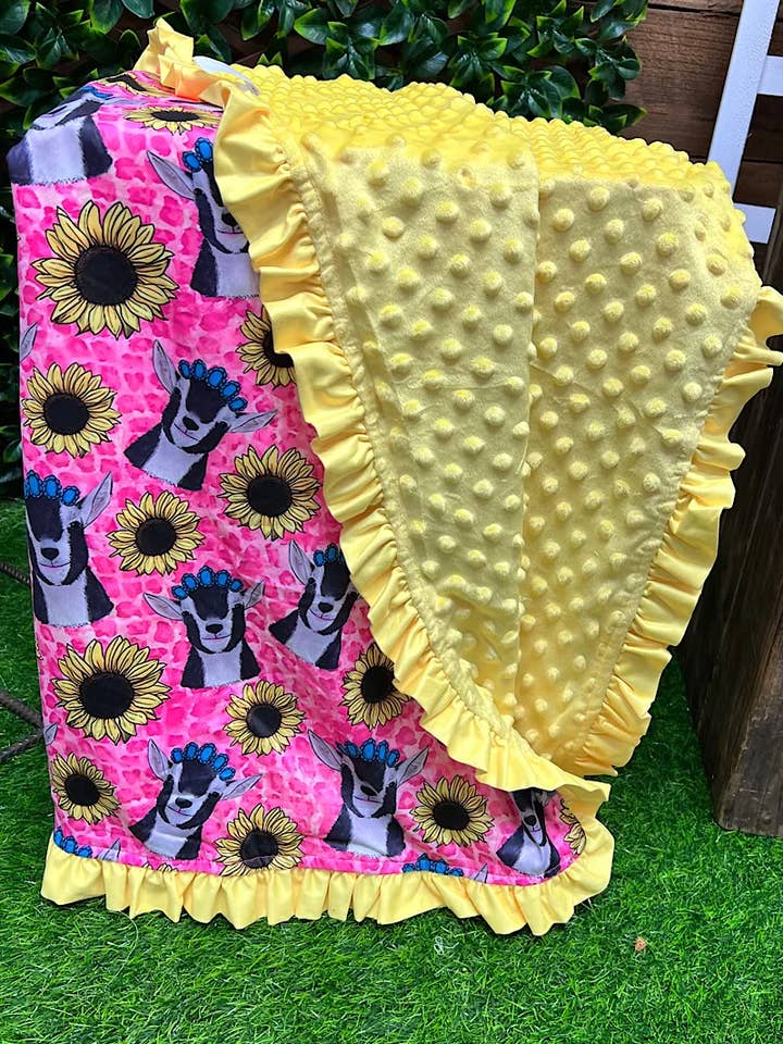 Kids Charm Online - Wholesale Bedding Blanket - Kids & Baby - GOAT & SUNFLOWER PRINTED BABY BLANKET (35" BY 35")