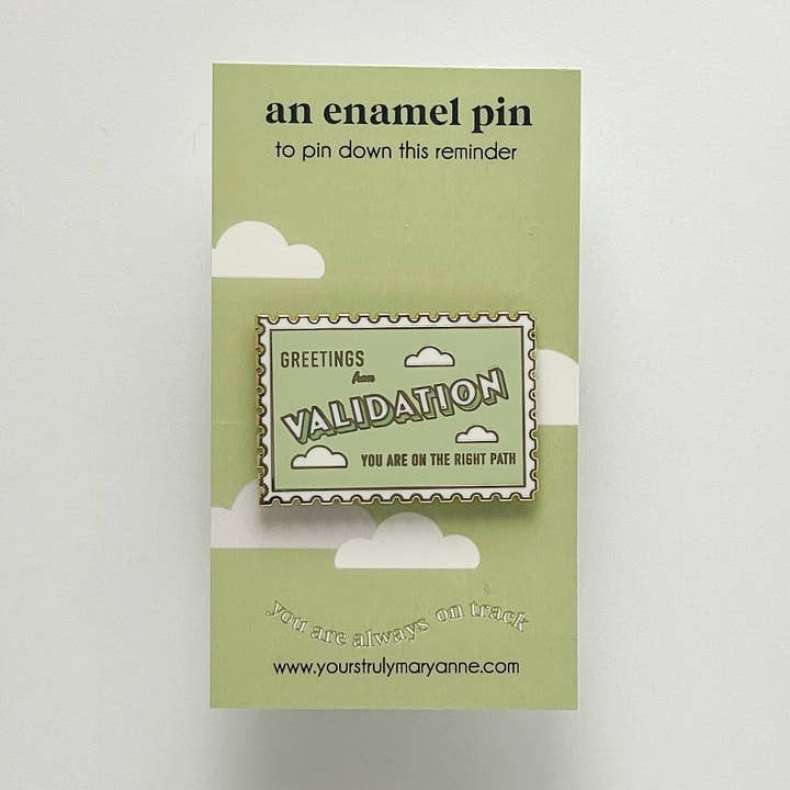 Validation Stamp Enamel Pin for wholesale by Yours Truly, Mary Anne