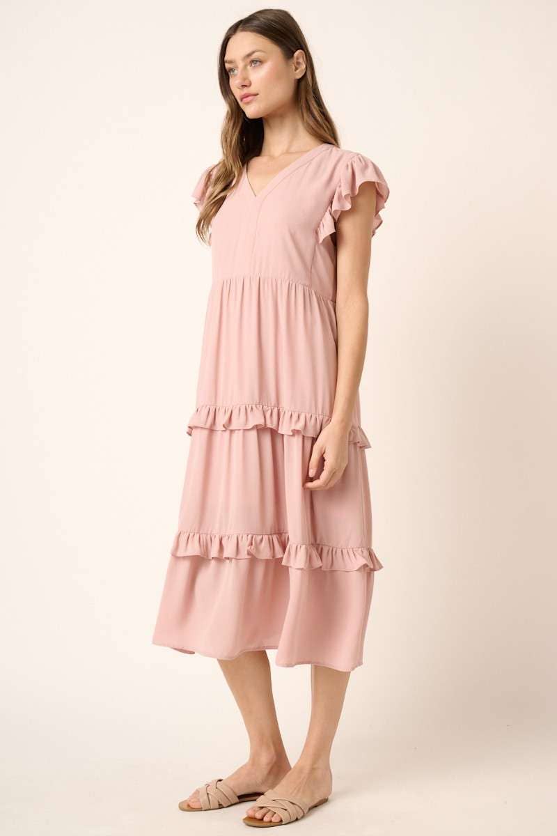 mittoshop – Engroshandel Kjole - Dame – H43020 - MIDIKJOLE MED FLÆSEDETALJER I V-HALS14