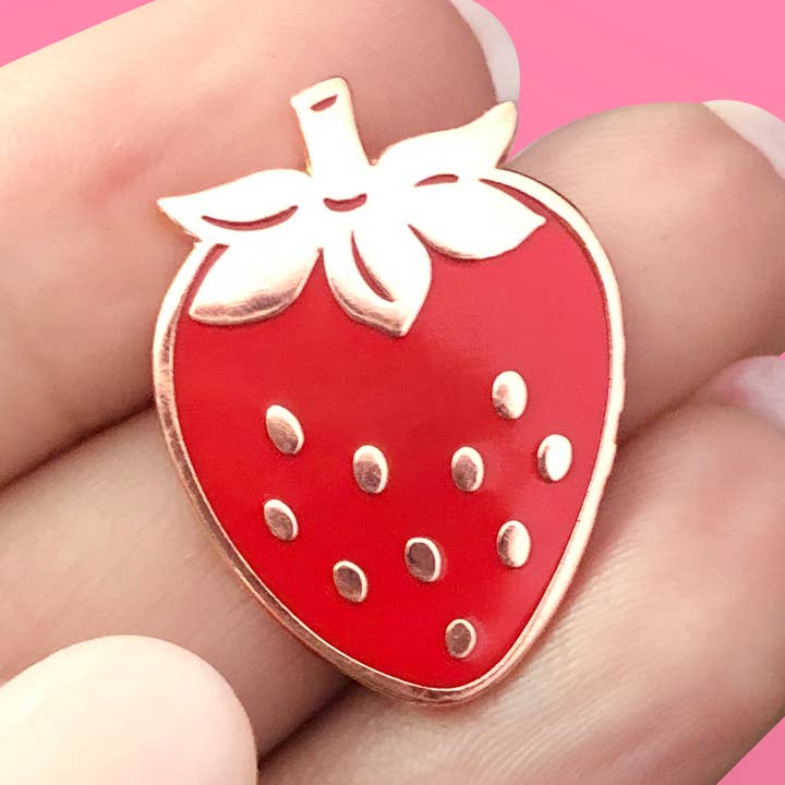Sweet Summer Strawberry Hard Enamel Pin for wholesale by A Fink & Ink