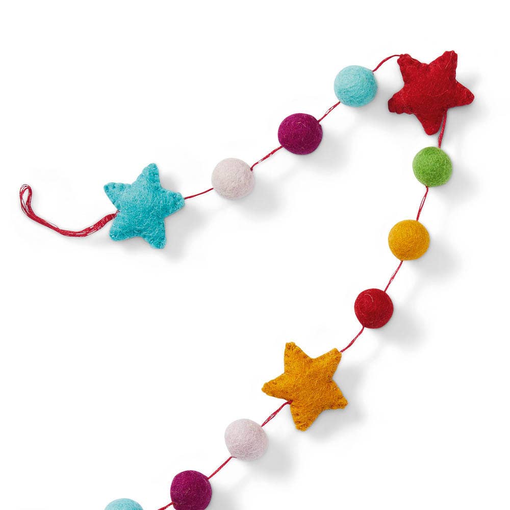 SERRV International - Wholesale Bunting/Garland - Rainbow Felt Star Christmas Garland2