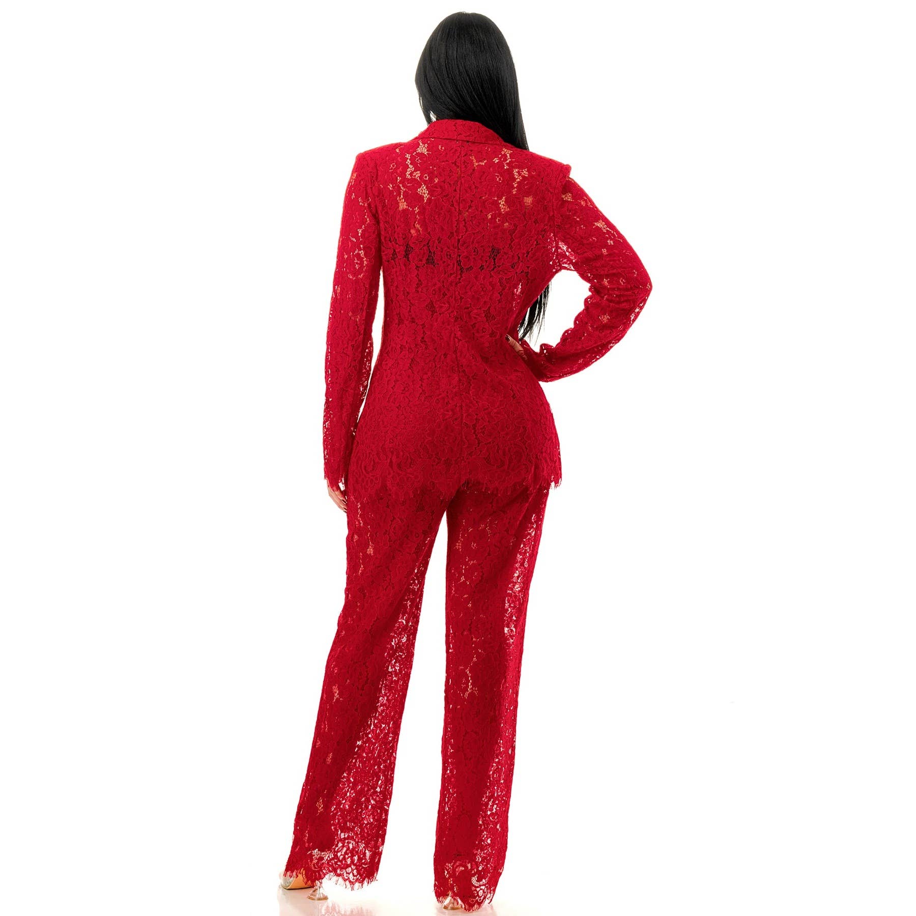 DORCAS - Wholesale Set met top en broek (GEEN Loungewear) - Dames - Lange Mouw Kant Blazer en Kant Broek Pak Set11