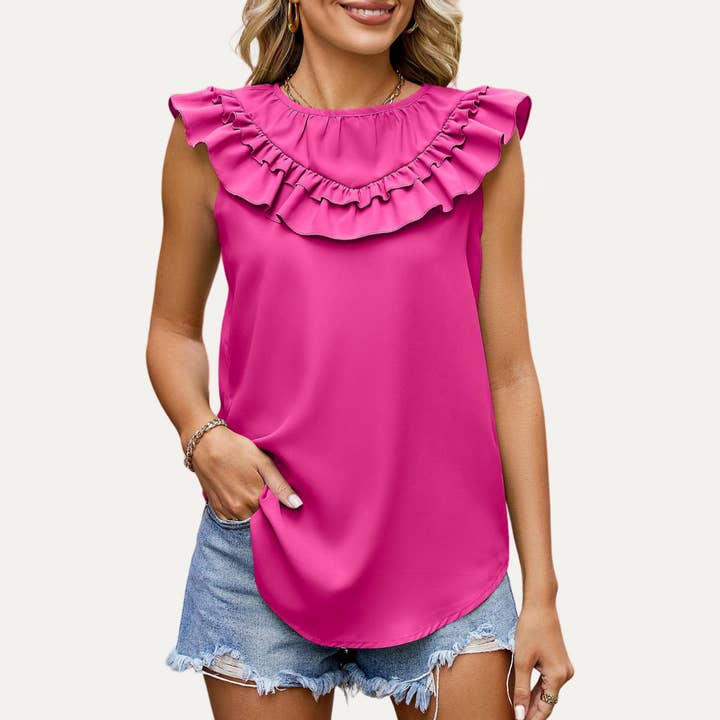 Adorable and Chic Solid Color Ruffled Sleeveless Top for wholesale by The Moment Collection