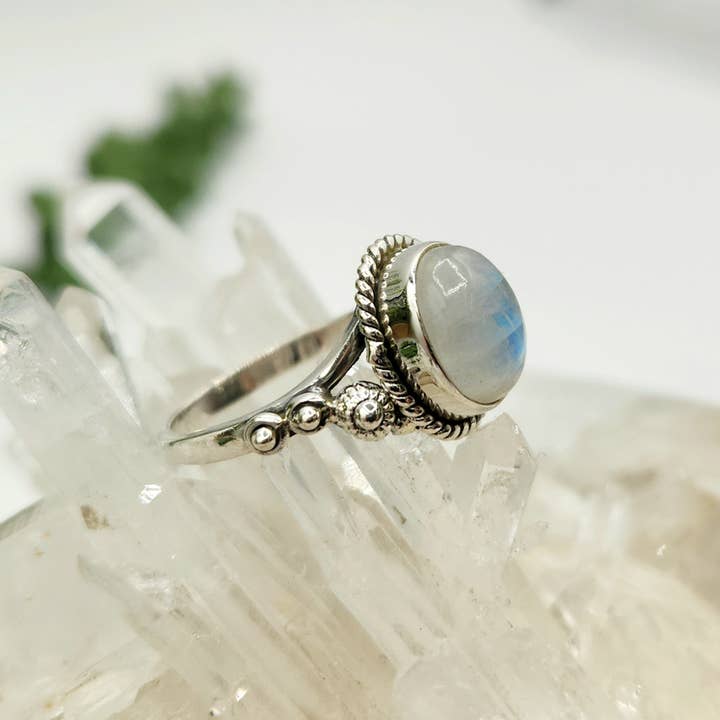 Meraki Gemstones - Venta al por mayor Anillos grandes/de cóctel - Anillo de plata de ley (925) con piedra preciosa de piedra lunar arcoíris2