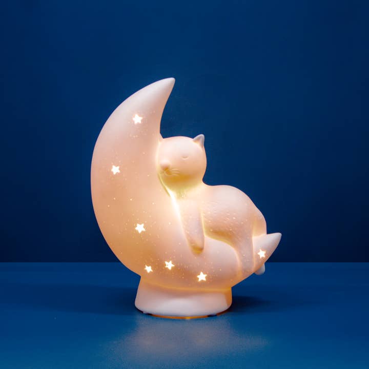 L. GLOW Home - Wholesale Accent/Desk Lamp - Porcelain Lamp -Cat On The Moon
