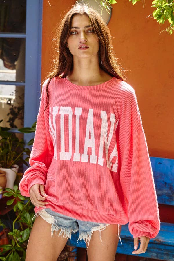 BUCKETLIST INC - Wholesale Graphic Sweatshirt - Women's - T1770I -'INDIANA' Comfy Oversize Graphic Sweatshirt, Gameday11
