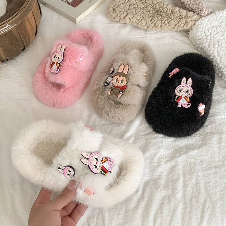 Little Trendy - Wholesale Slippers - Kids - Cute monster plush home slippers girls furry slippers5