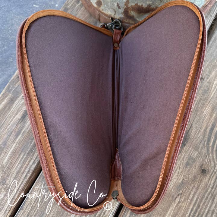 Texas Western Cowhide Bags and More - Wholesale Toiletry Bag - Unisex - Hand Painted Tooled Leather and Cowhide Carry Case2