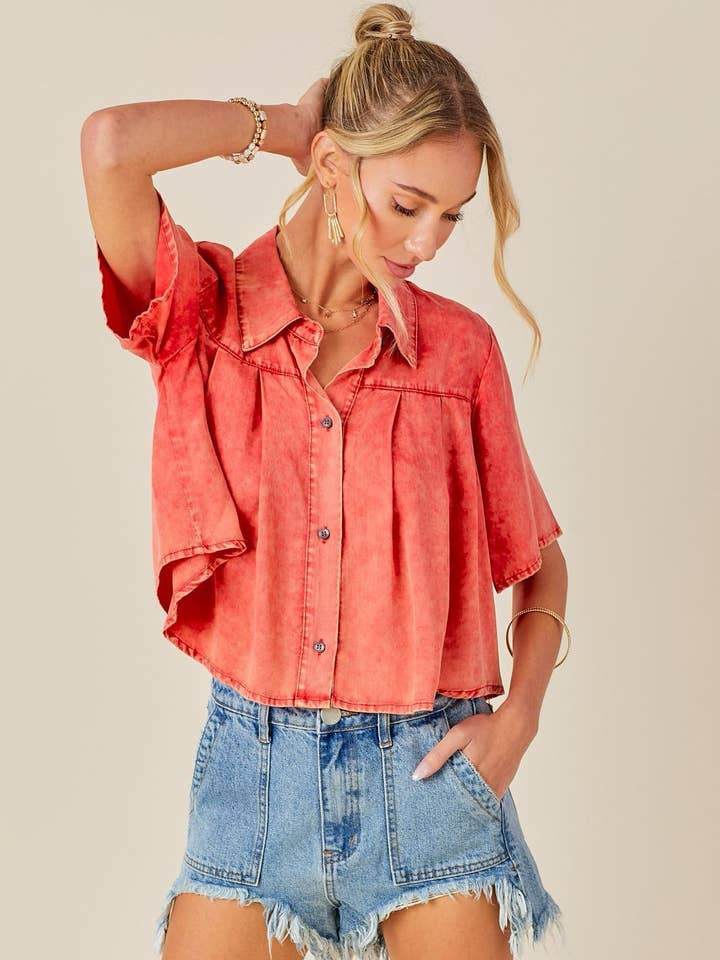 FST1451-STK Short Sleeve Tie Die Top for wholesale by Fascination by Intrend