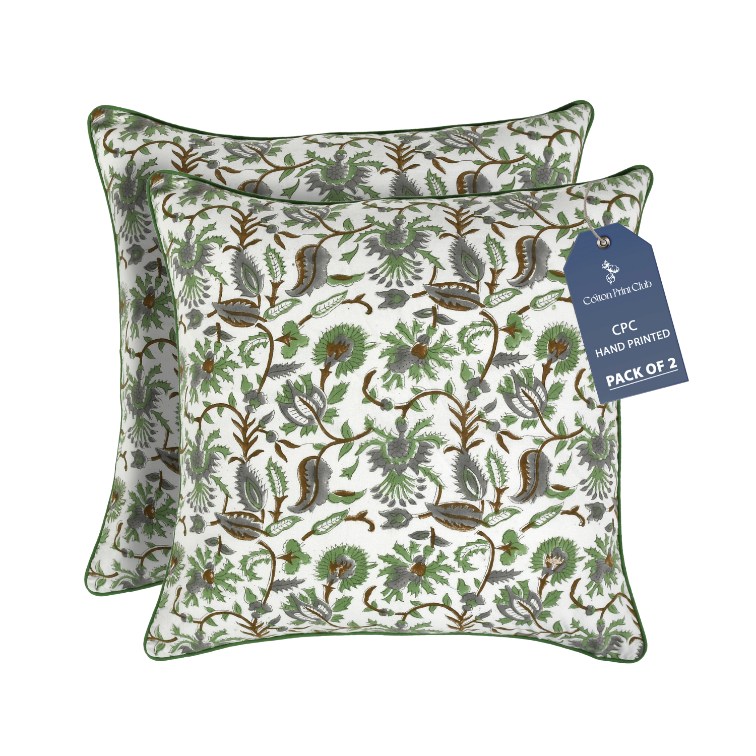 Cotton Print Club - Vente Housse de coussin - Housses de coussin à passepoil - Vert menthe (lot de 2)12