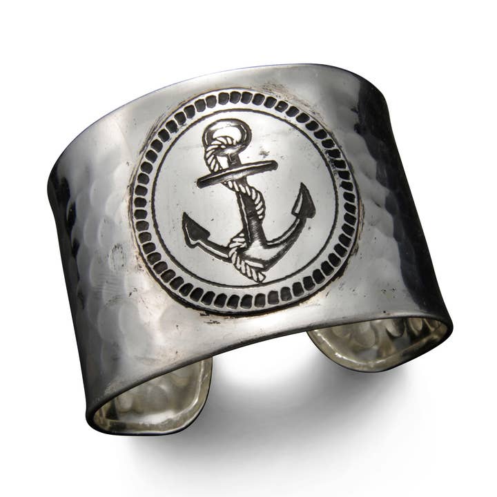 Bracelet manchette réglable plaqué argent - Ancre pour la vente par Anju Jewelry