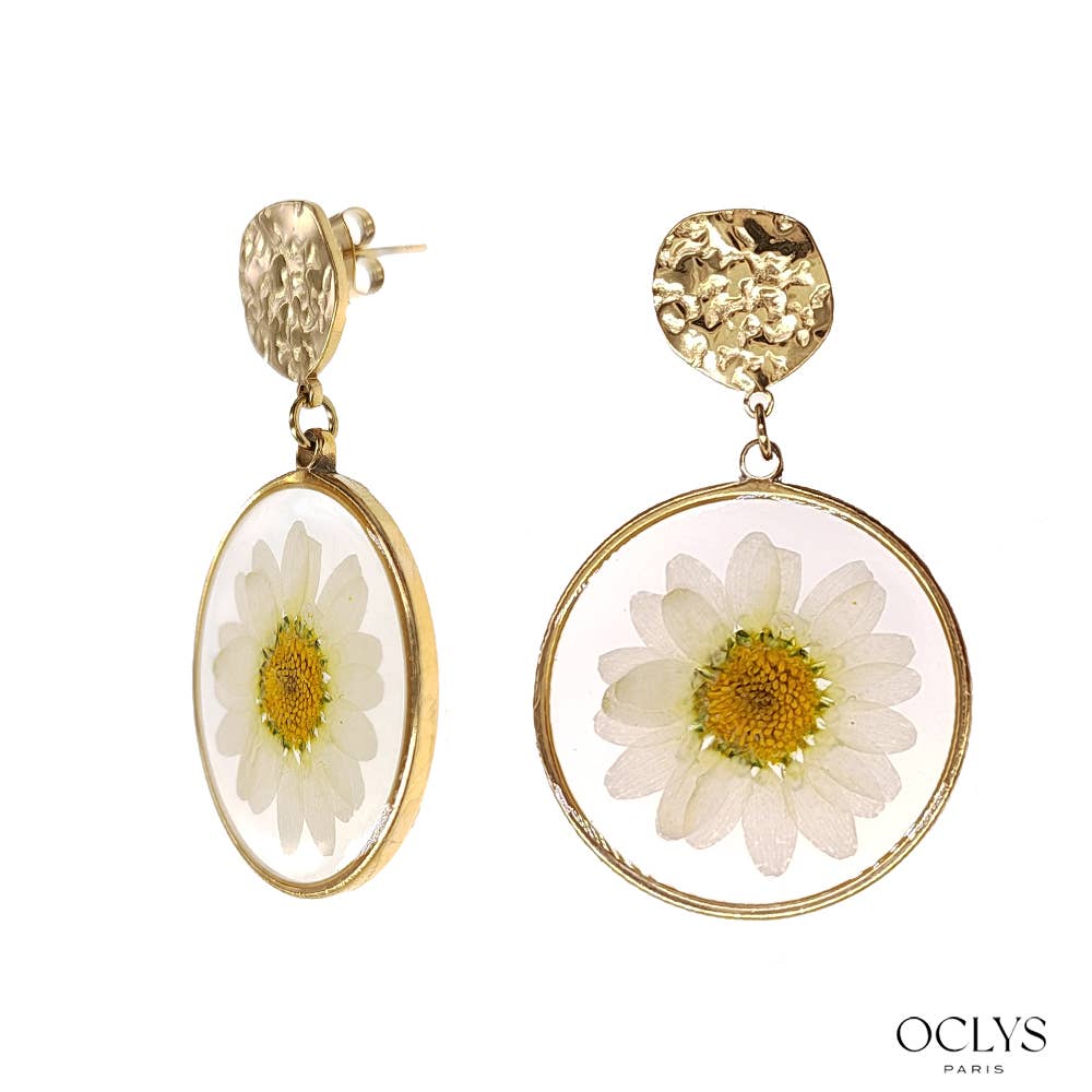 Oclys - Wholesale Dangle Earrings - Dried flower earrings in gold stainless steel resin0
