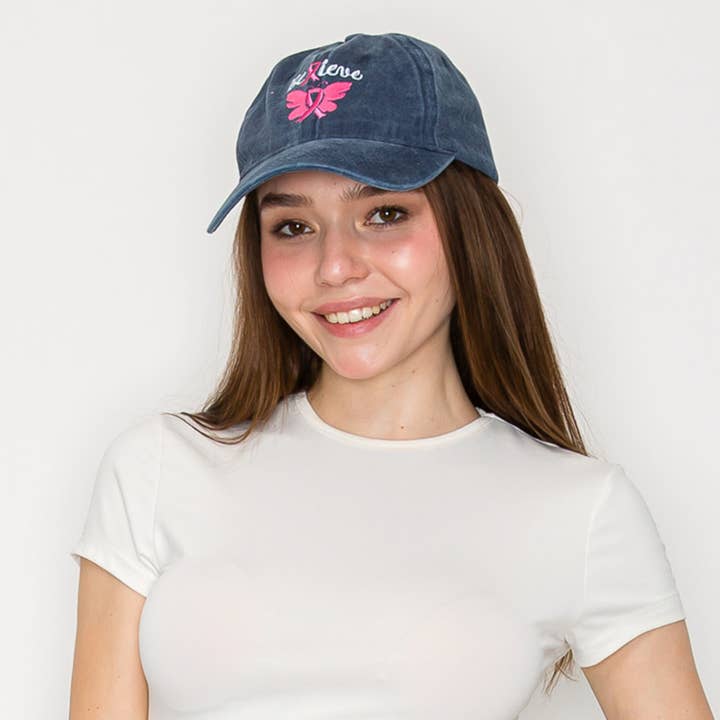 Breast Cancer Awareness Ribbon Butterfly Winged Baseball Cap for wholesale by SP Sophia Collection