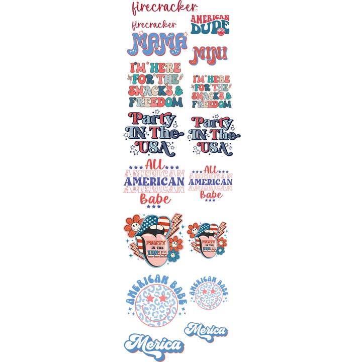 4th of July Pre-Made Direct-to-Film Gang Sheet 22x60in for wholesale by dBoldTees & DTF Transfers