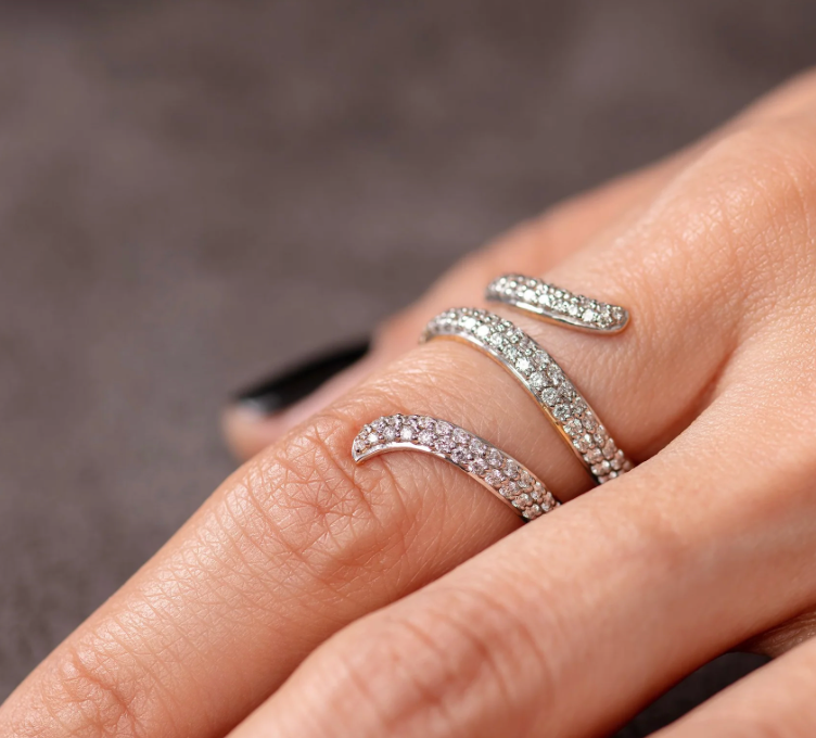 HoopLa - Vente Bague avec plusieurs pierres - La Collection Diamant - Bague Enveloppante - Or et argent1