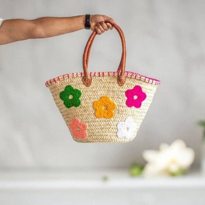 French Market Basket with Leather | Beach Bag, Shopping Tote for wholesale by DarKech