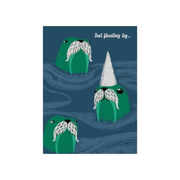 Carte de vœux d'anniversaire Just Floating By Walrus pour la vente par GreatArrow Graphics