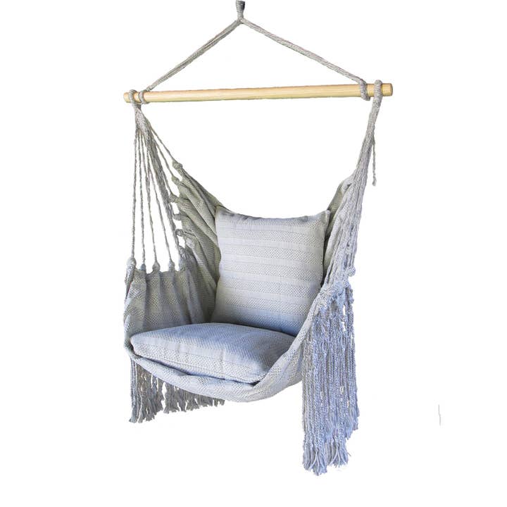 Hammock Swing 3-Piece Set - Upcycled Denim Cotton w/Macrame for wholesale by Magnolia Casual