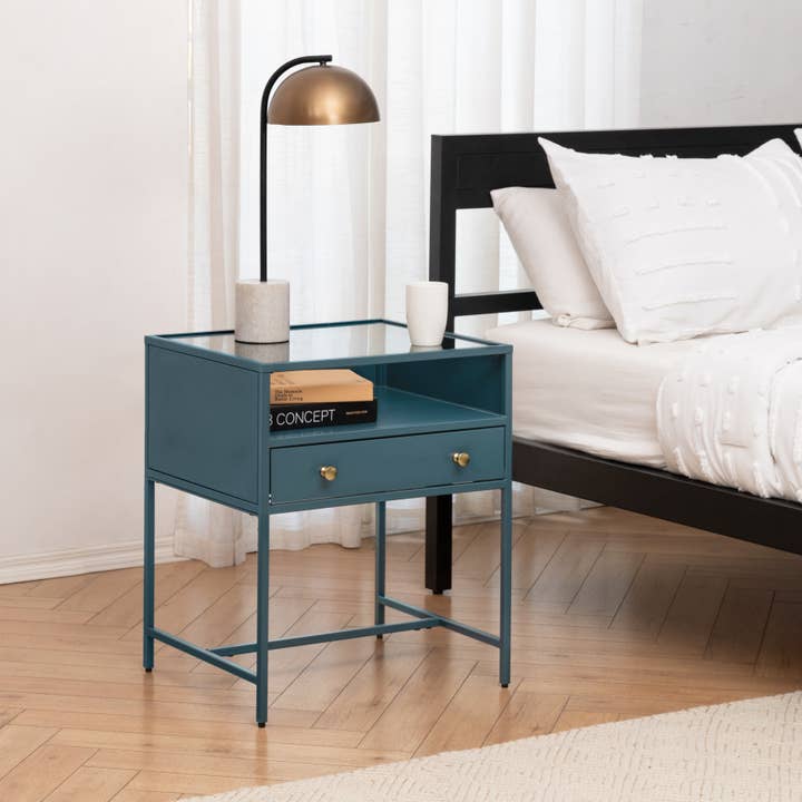 MH London - Wholesale Side Table - Hale Metal Industrial Nightstand with Glass Shadow Box Top10