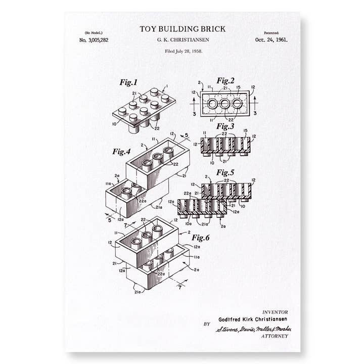 PATENT OF TOY BUILDING BRICK (1961): 2xPrints for wholesale by Ezen Trade