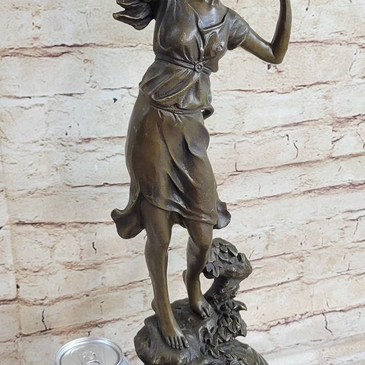 Bronzhaus - Wholesale Sculpture - Girl Playing Tambourine Bronze Statue Sculpture Figure Musical Decor 20" x 9"1