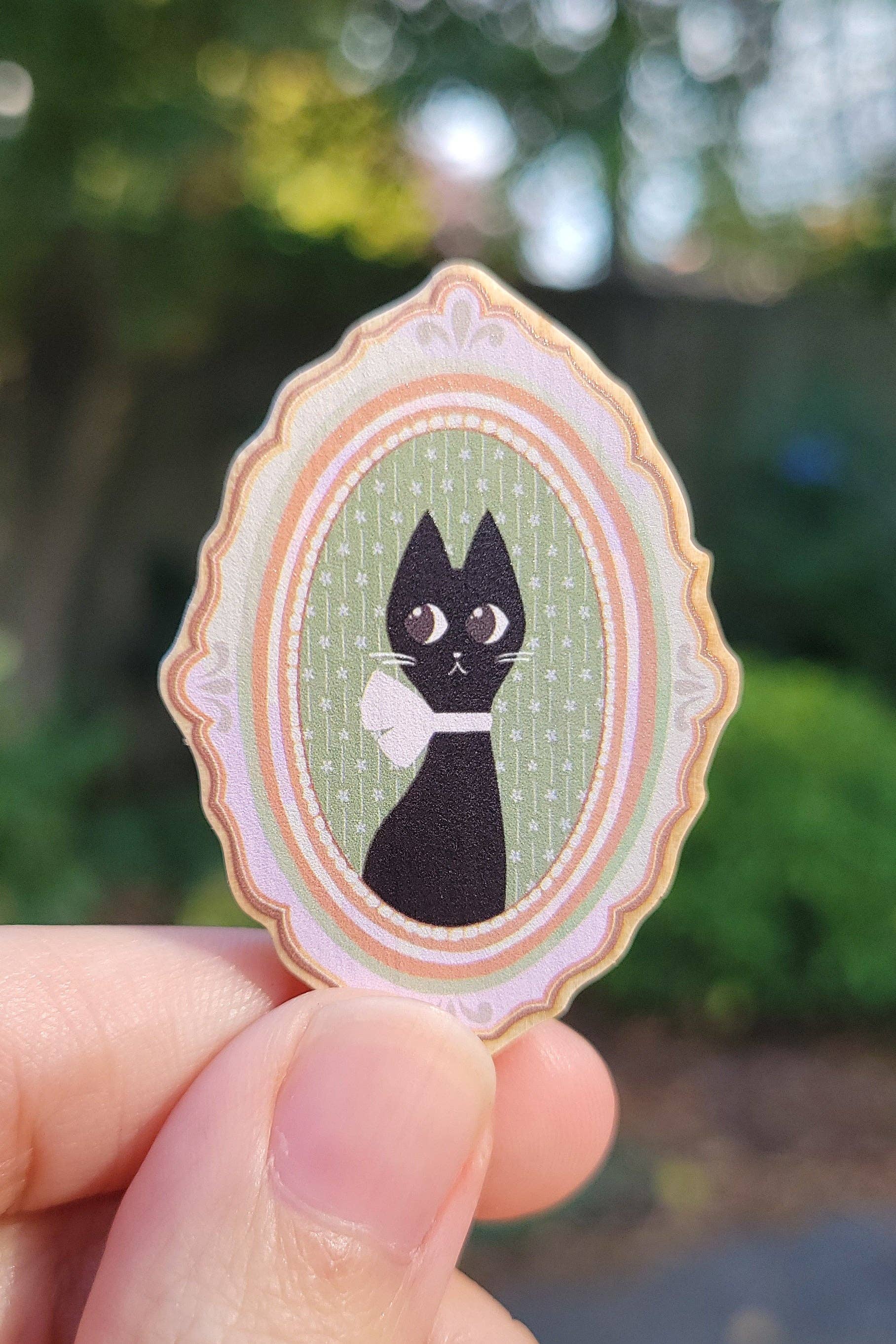 Ting Draws - Wholesale Lapel Pin/Button - Vintage Black Cat Wooden Pin2