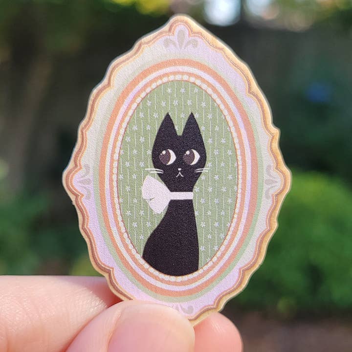 Ting Draws - Wholesale Lapel Pin/Button - Vintage Black Cat Wooden Pin2