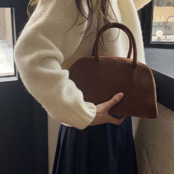 FASHION SIMPLE BROWN SUEDE BOSTON BAG HANDBAG_CWAB4114 for wholesale on Faire