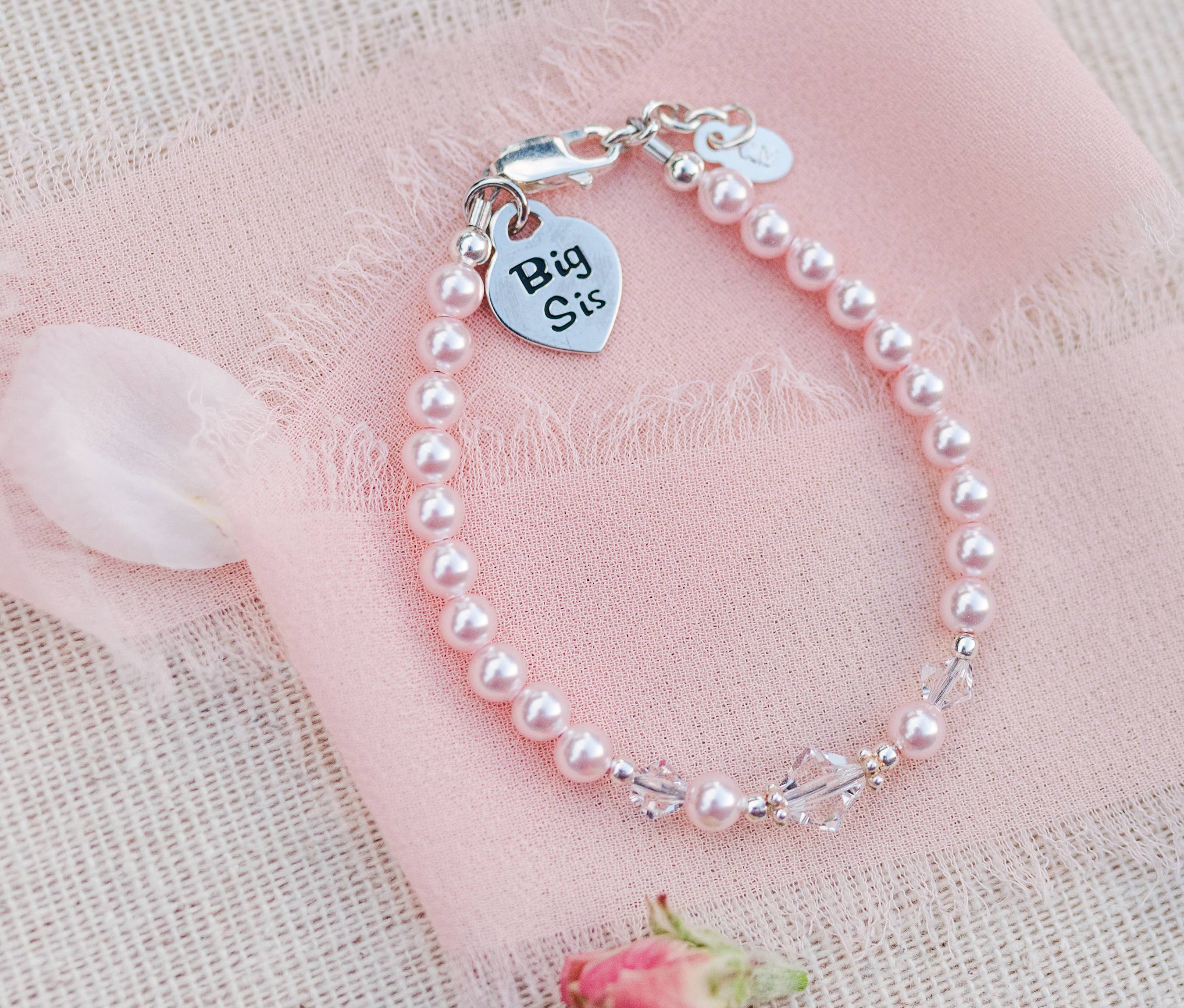 Cherished Moments - Wholesale Beaded Bracelet - Kids - Big Sis (Pink) Sterling Silver Big Sis Child's Bracelet